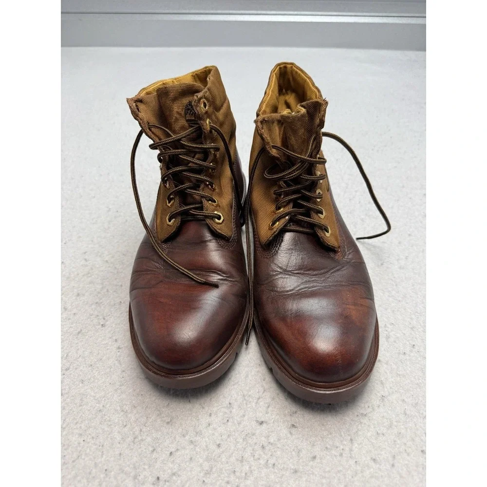 Timberland Boots Mens Size 9 Brown Leather Canvas Combat Slip Resistant 6634A